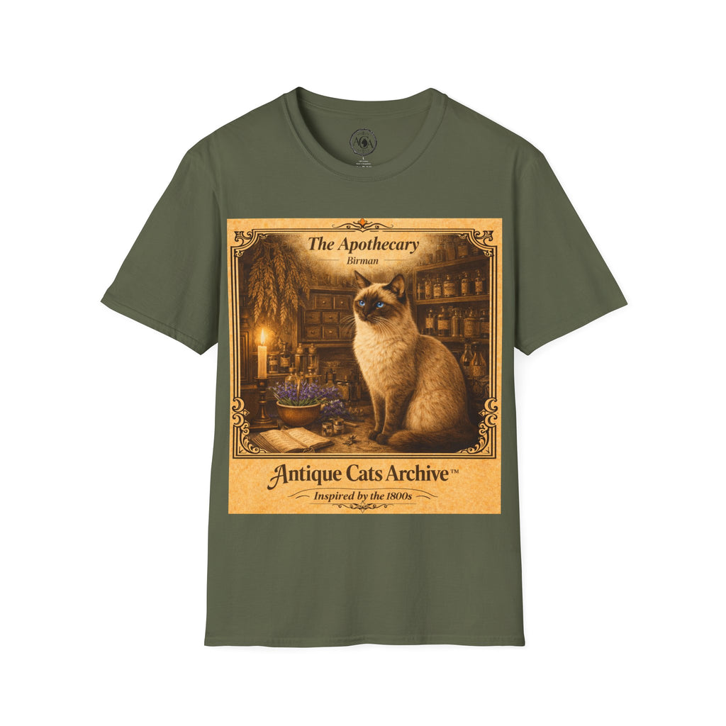 Antique Cats Archive™ Entry No. ACA-003-ALC “The Apothecary” Birman Cat T-Shirt – Vintage 1800s Engraving Style