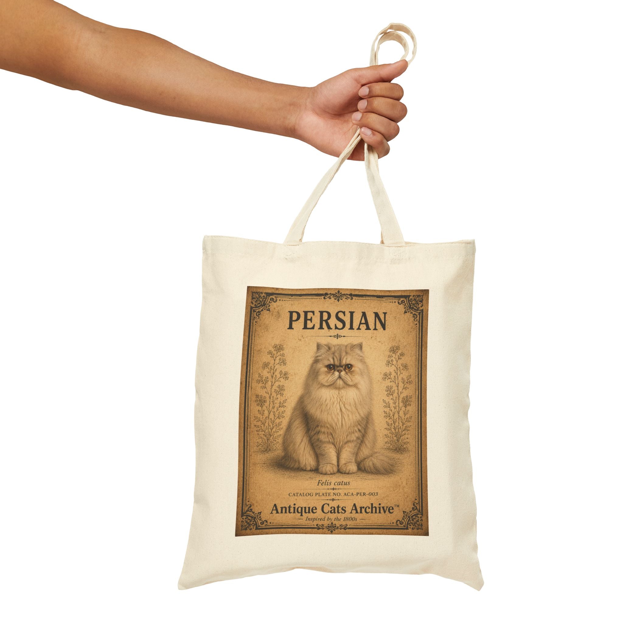 Persian Cat Illustration Tote Bag | Antique Cats Archive Canvas Tote