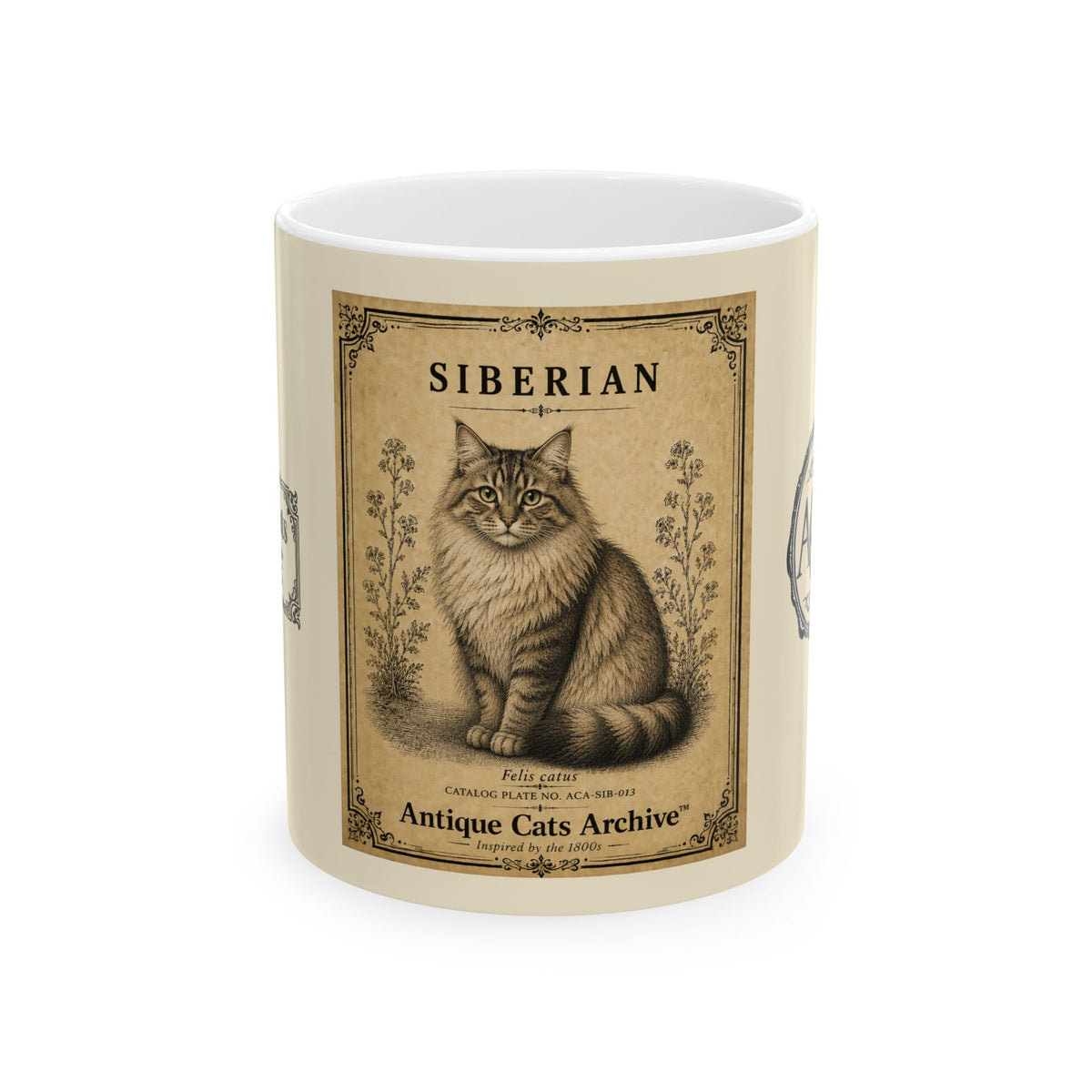 Vintage Siberian Cat Ceramic Mug - Antique Cats Archive Tea & Coffee Cup (11oz)