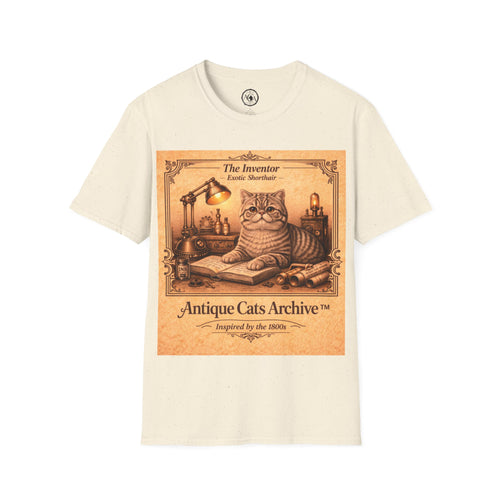 Antique Cats Archive™ Entry No. ACA-014-INV “The Inventor” Exotic Shorthair Cat T-Shirt – Vintage 1800s Engraving Style