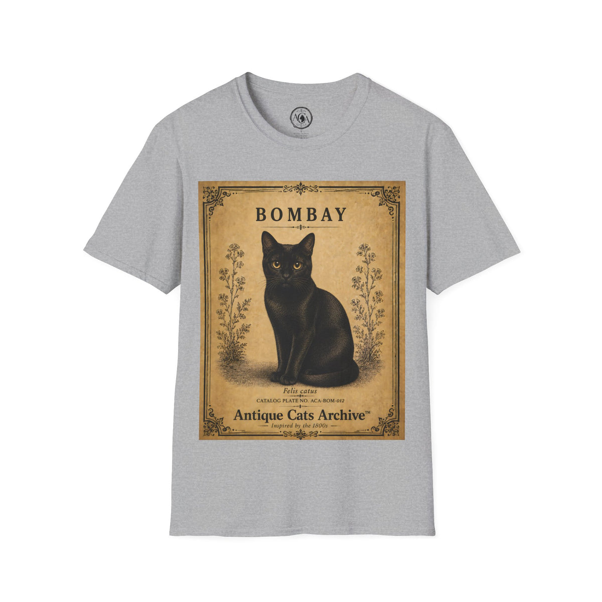 Bombay Cat T-Shirt | Vintage Black Cat Illustration | Antique Cats Archive™