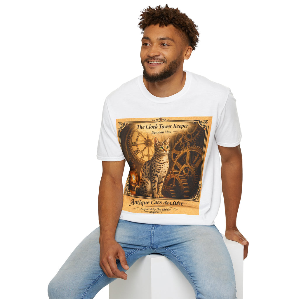 Antique Cats Archive™ Entry No. ACA-011-FND “The Clock Tower Keeper” Tabby Cat T-Shirt – Vintage 1800s Engraving Style