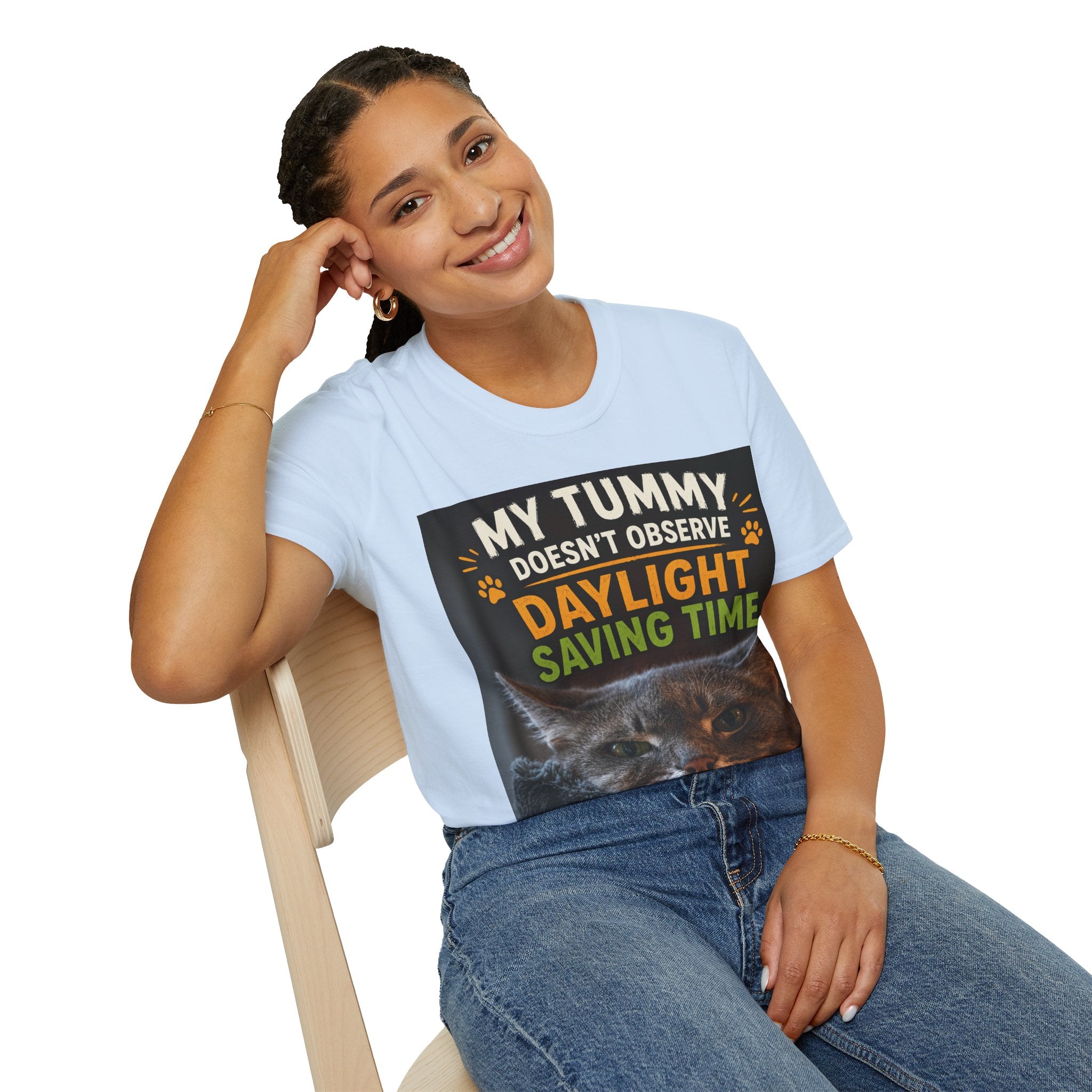 Funny Cat Shirt, This Tummy Doesn't Observe Your Daylight Saving Time, Cat Owner Gift, Hungry Cat Meme, Cat Lover T-Shirt