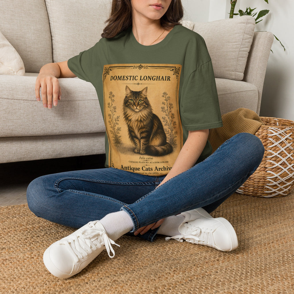 Domestic Longhair Cat T-Shirt | Vintage Cat Illustration | Antique Cats Archive™