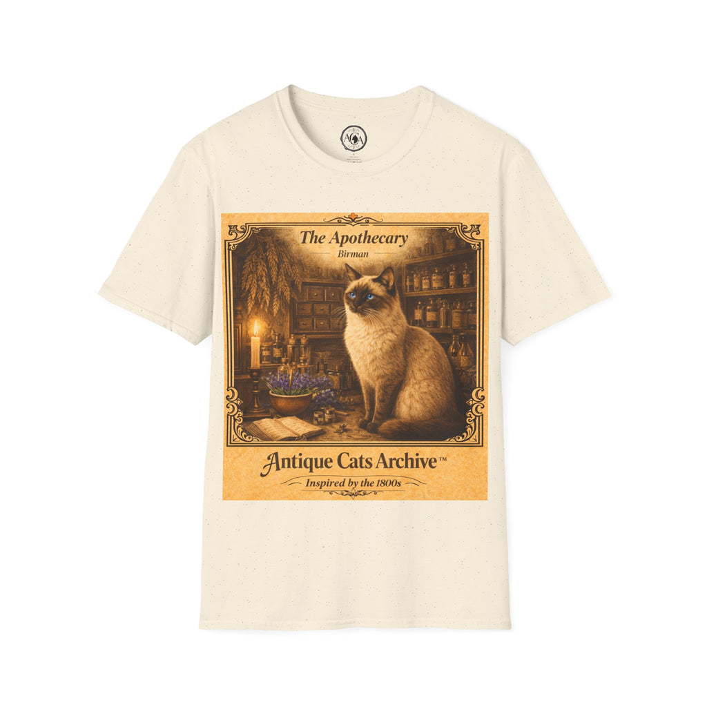 Antique Cats Archive™ Entry No. ACA-003-ALC “The Apothecary” Birman Cat T-Shirt – Vintage 1800s Engraving Style