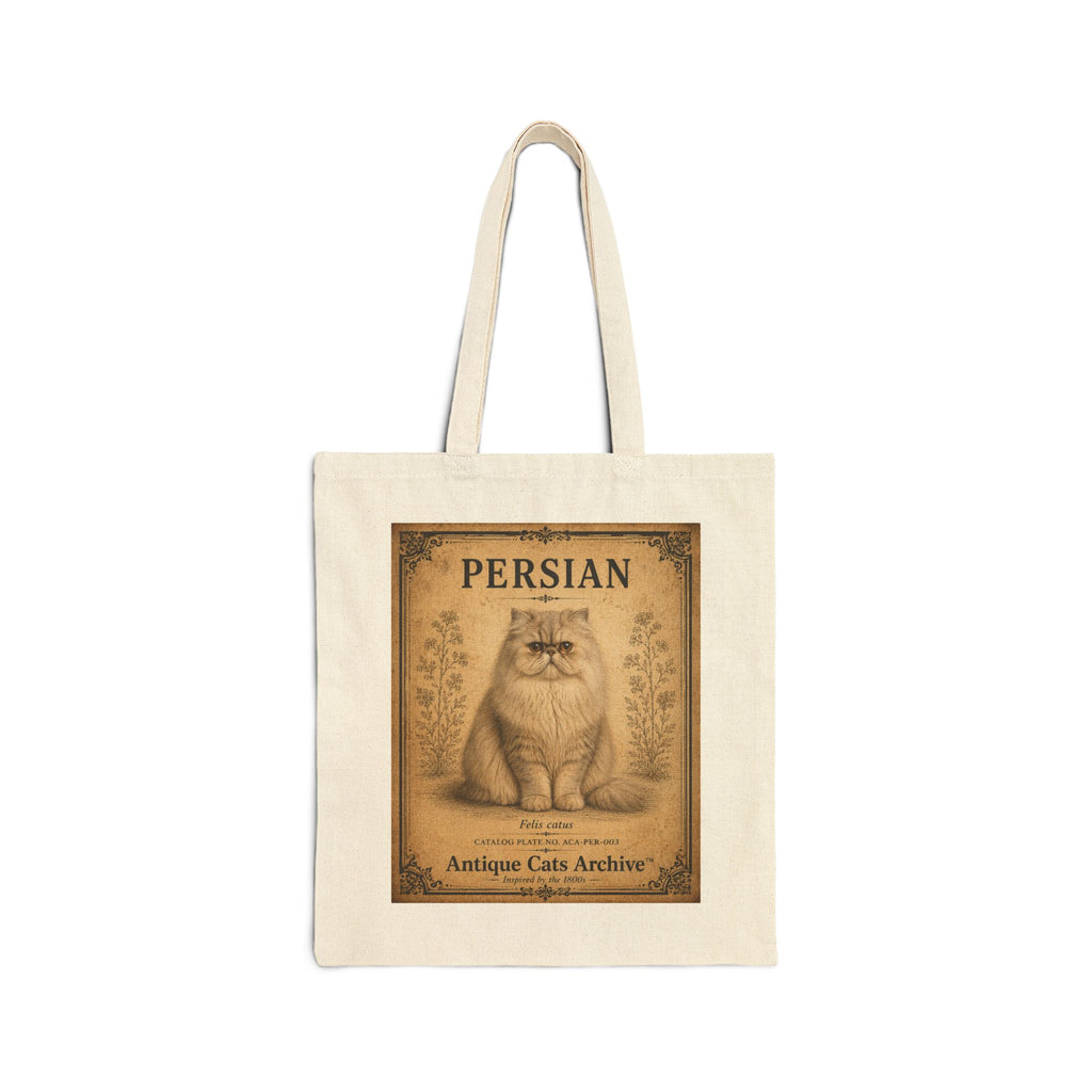 Persian Cat Illustration Tote Bag | Antique Cats Archive Canvas Tote