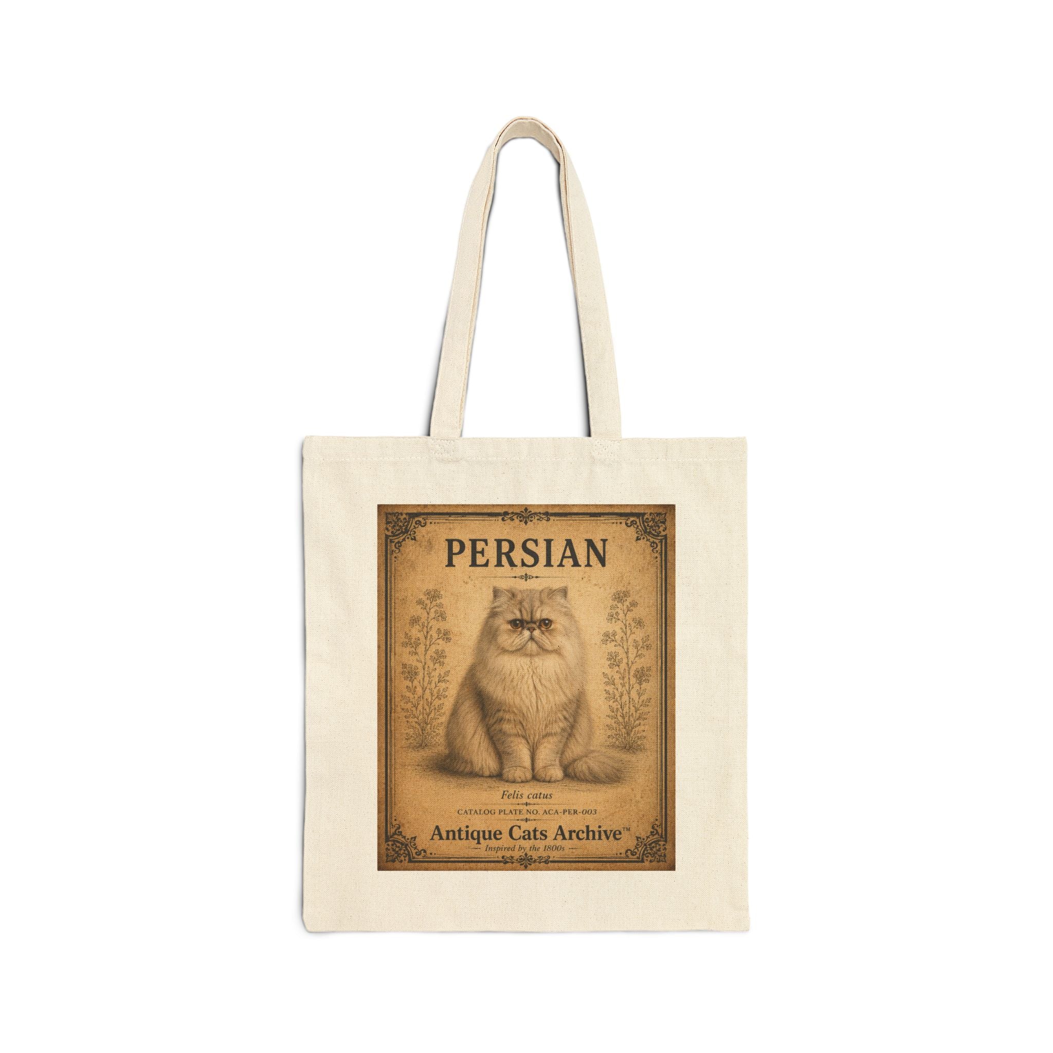 Persian Cat Illustration Tote Bag | Antique Cats Archive Canvas Tote