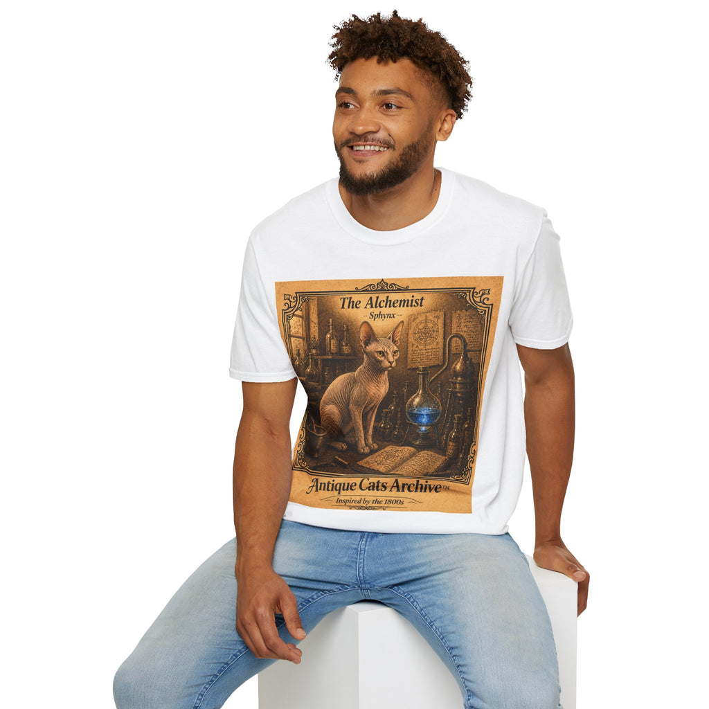 Antique Cats Archive™ Entry No. ACA-002-ALC “The Alchemist” Sphynx Cat T-Shirt – Vintage 1800s Engraving Style