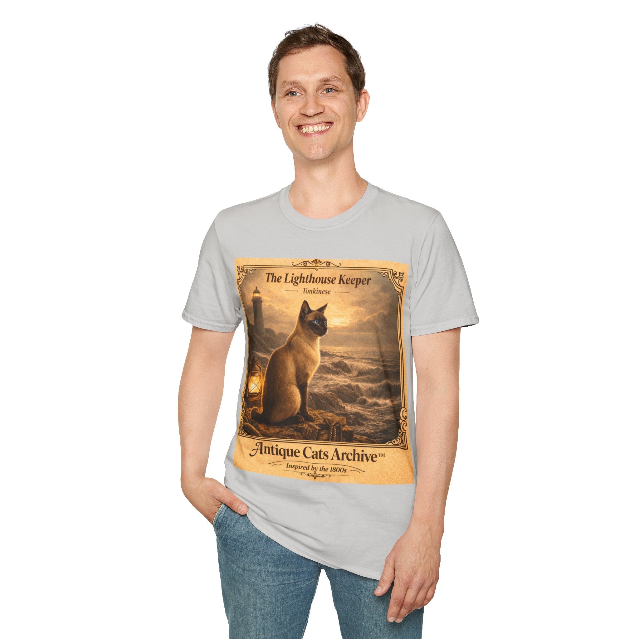 Antique Cats Archive™ Entry No. ACA-016-FND “The Lighthouse Keeper” Tabby Cat T-Shirt – Vintage 1800s Engraving Style