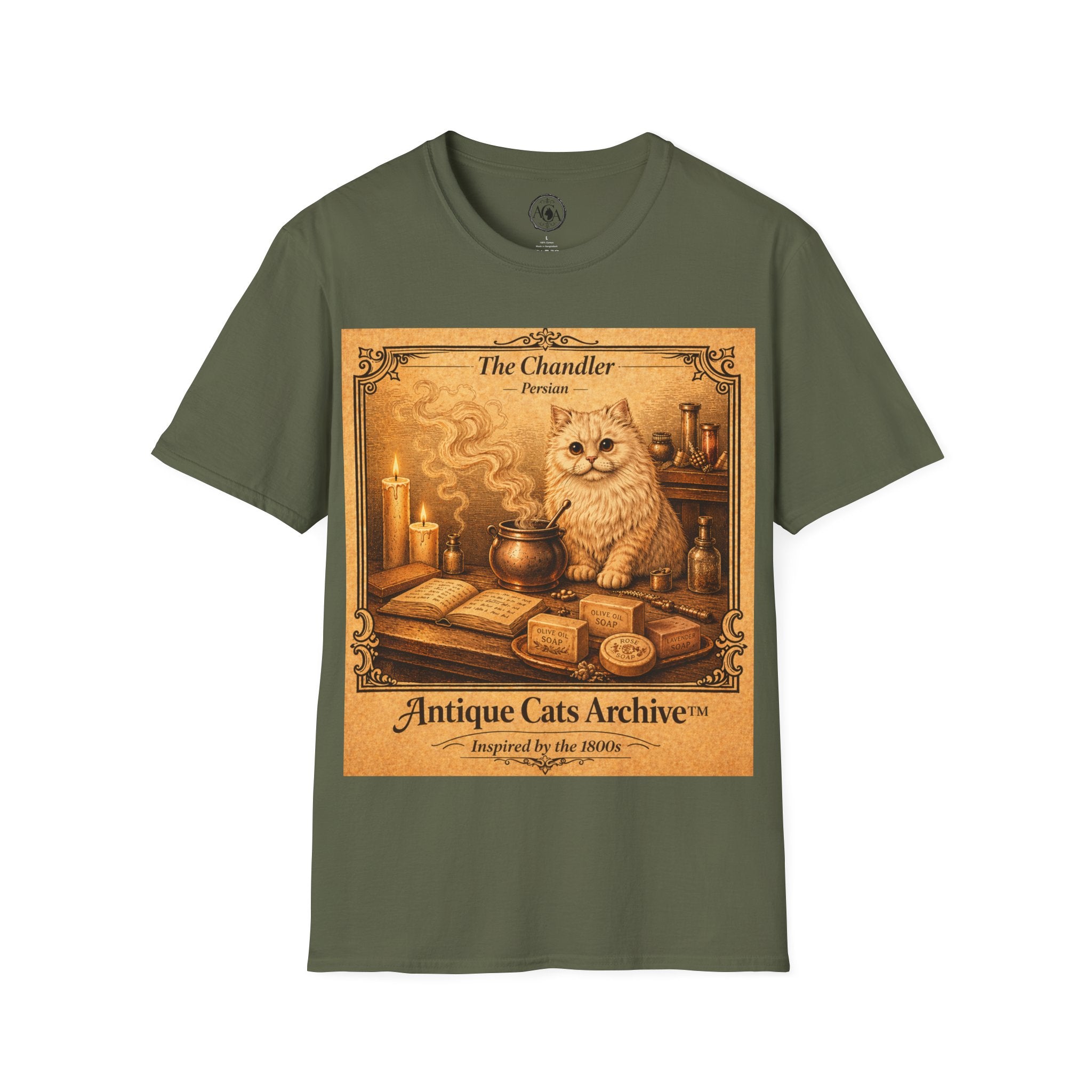 Antique Cats Archive™ Entry No. ACA-010-CHN “The Chandler” Persian Cat T-Shirt – Vintage 1800s Engraving Style