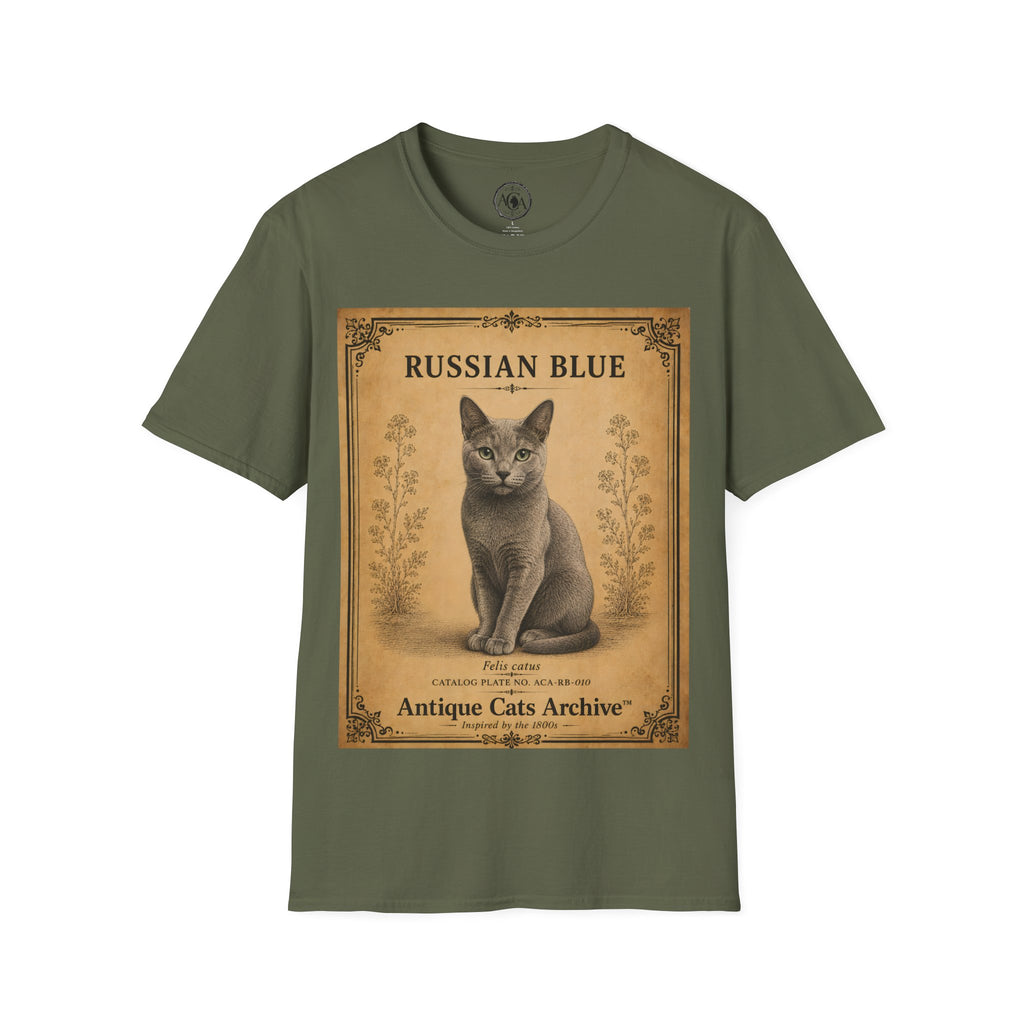 Russian Blue Cat T-Shirt | Vintage Cat Illustration | Antique Cats Archive™