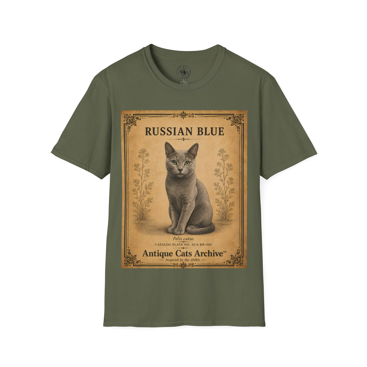 Russian Blue Cat T-Shirt | Vintage Cat Illustration | Antique Cats Archive™