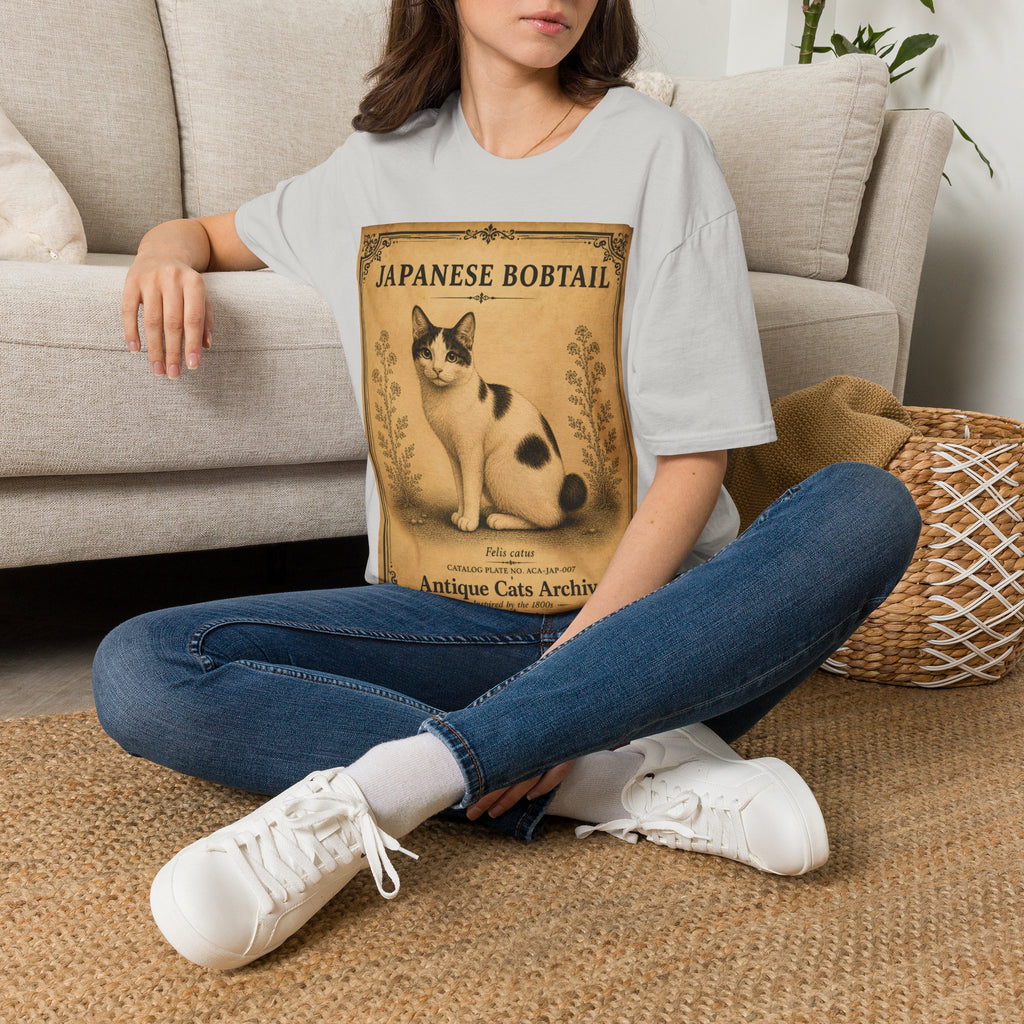 Japanese Bobtail Cat T-Shirt | Vintage Cat Illustration | Antique Cats Archive™