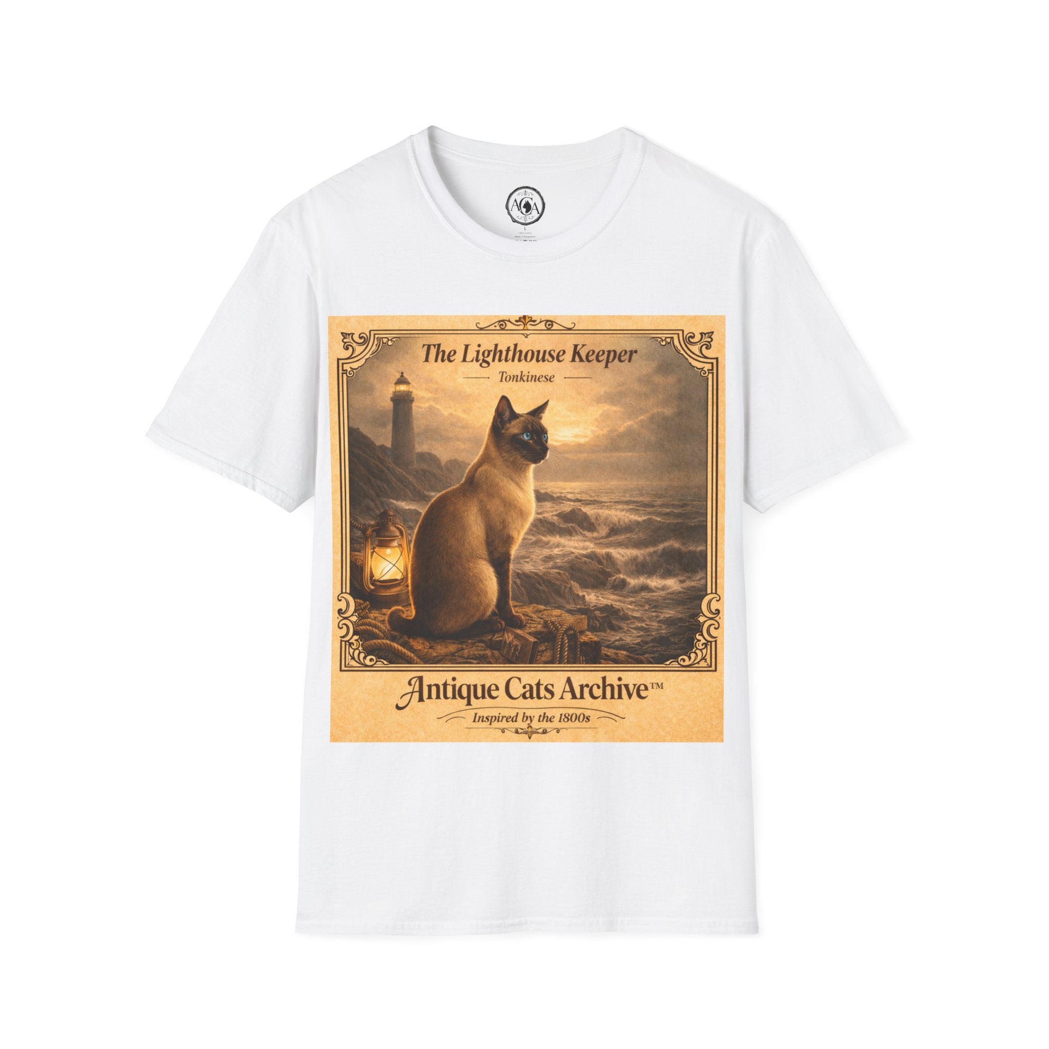 Antique Cats Archive™ Entry No. ACA-016-FND “The Lighthouse Keeper” Tabby Cat T-Shirt – Vintage 1800s Engraving Style