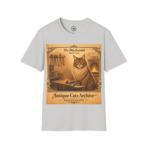 Antique Cats Archive™ Entry No. ACA-007-BLK “The Blacksmith” Maine Coon Cat T-Shirt – Vintage 1800s Engraving Style