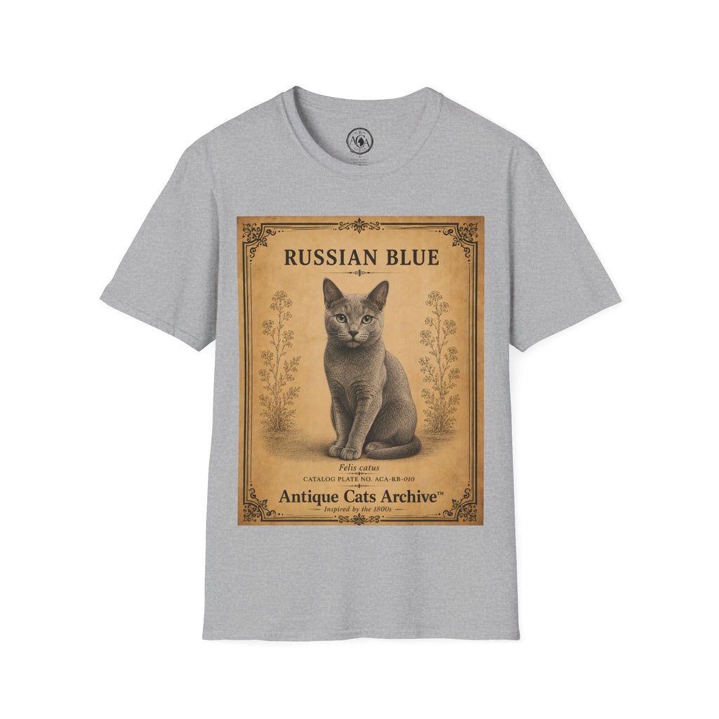 Russian Blue Cat T-Shirt | Vintage Cat Illustration | Antique Cats Archive™