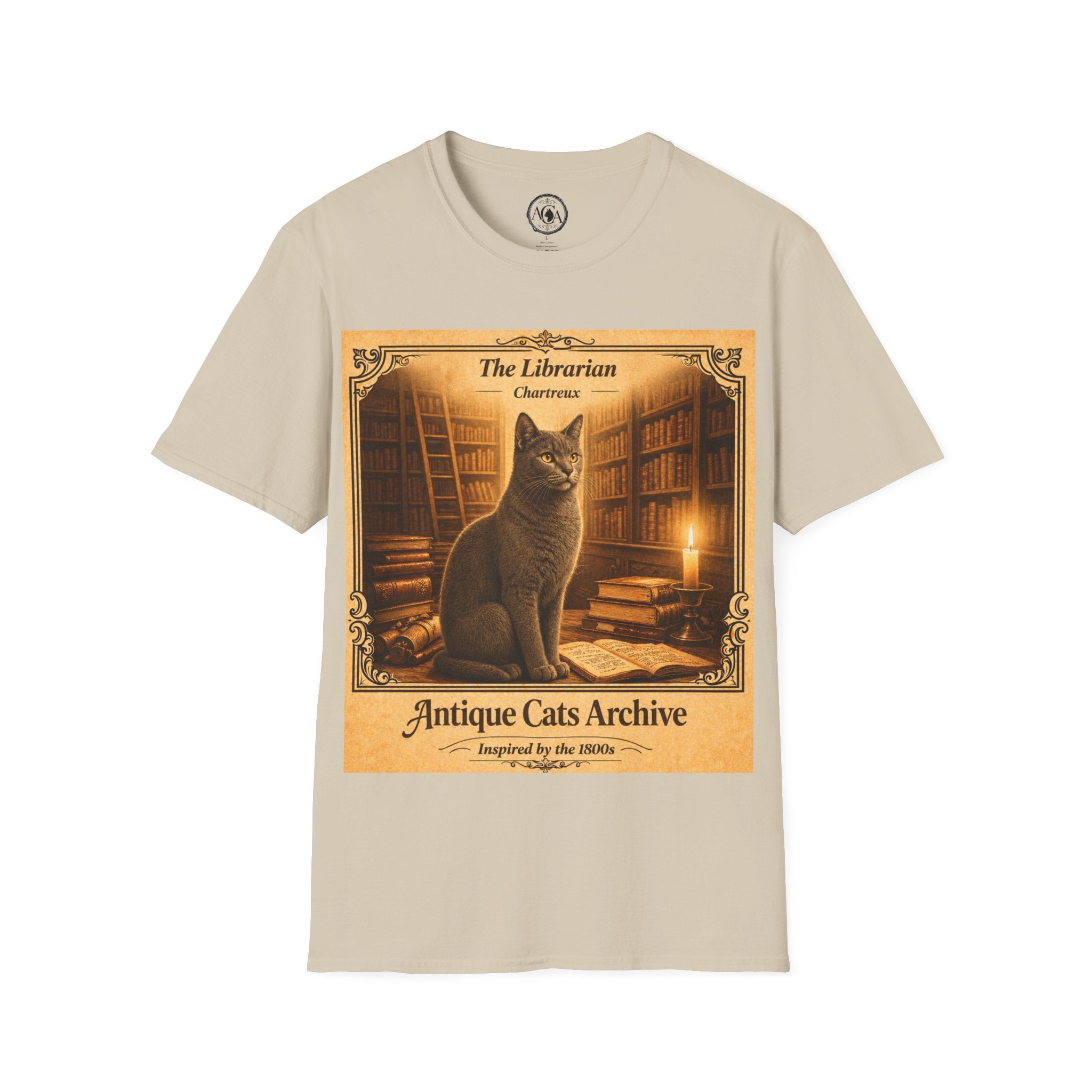 Antique Cats Archive™ Entry No. ACA-015-FND “The Librarian” Tabby Cat T-Shirt – Vintage 1800s Engraving Style