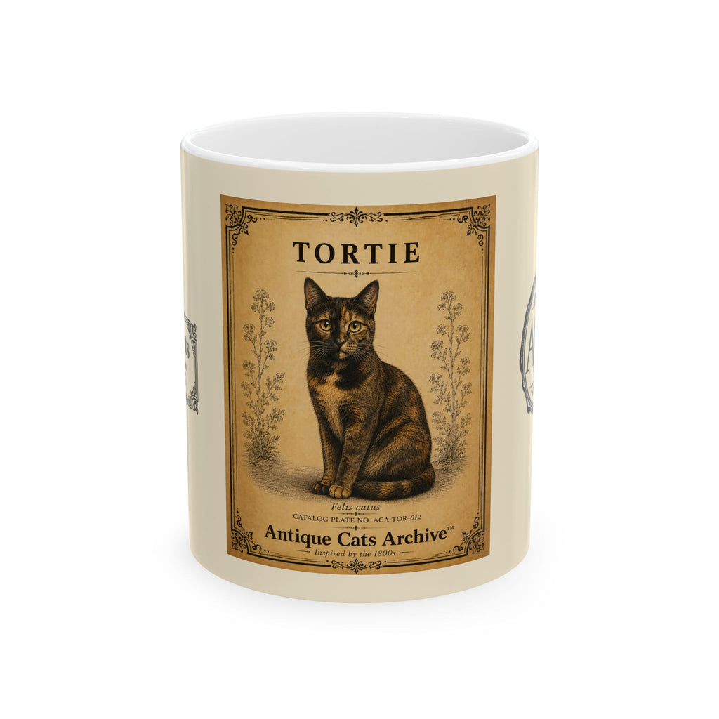 Vintage Tortie Cat Ceramic Mug — Antique Cats Archiv Tea & Coffee Cup (11oz)