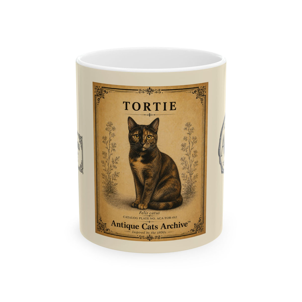 Vintage Tortie Cat Ceramic Mug — Antique Cats Archiv Tea & Coffee Cup (11oz)