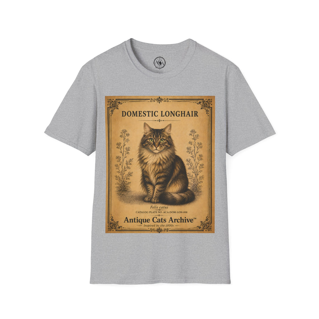 Domestic Longhair Cat T-Shirt | Vintage Cat Illustration | Antique Cats Archive™