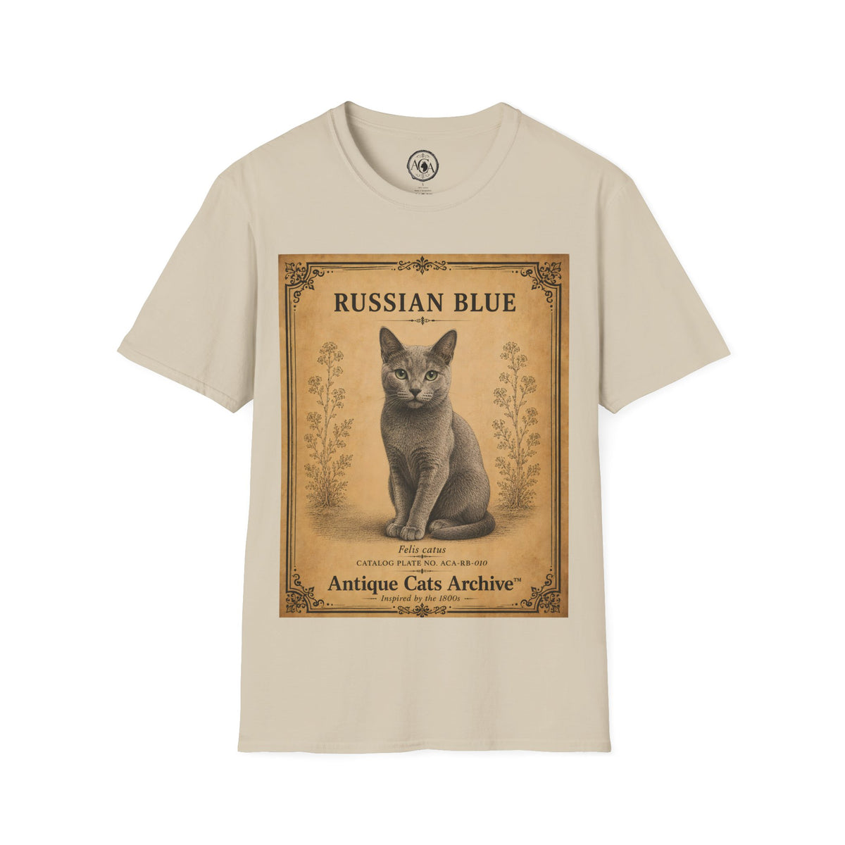 Russian Blue Cat T-Shirt | Vintage Cat Illustration | Antique Cats Archive™