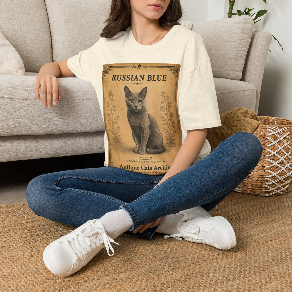 Russian Blue Cat T-Shirt | Vintage Cat Illustration | Antique Cats Archive™