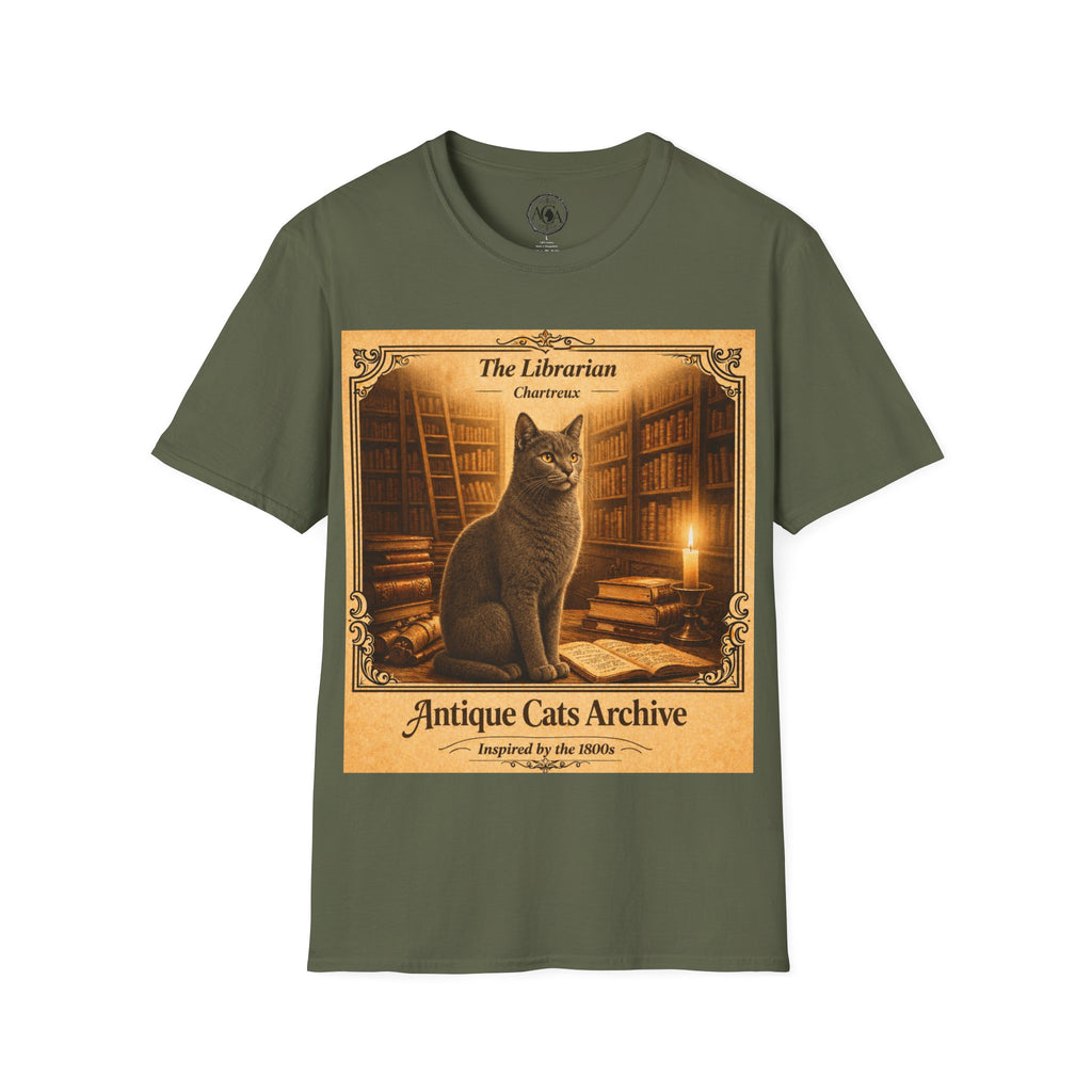 Antique Cats Archive™ Entry No. ACA-015-FND “The Librarian” Tabby Cat T-Shirt – Vintage 1800s Engraving Style