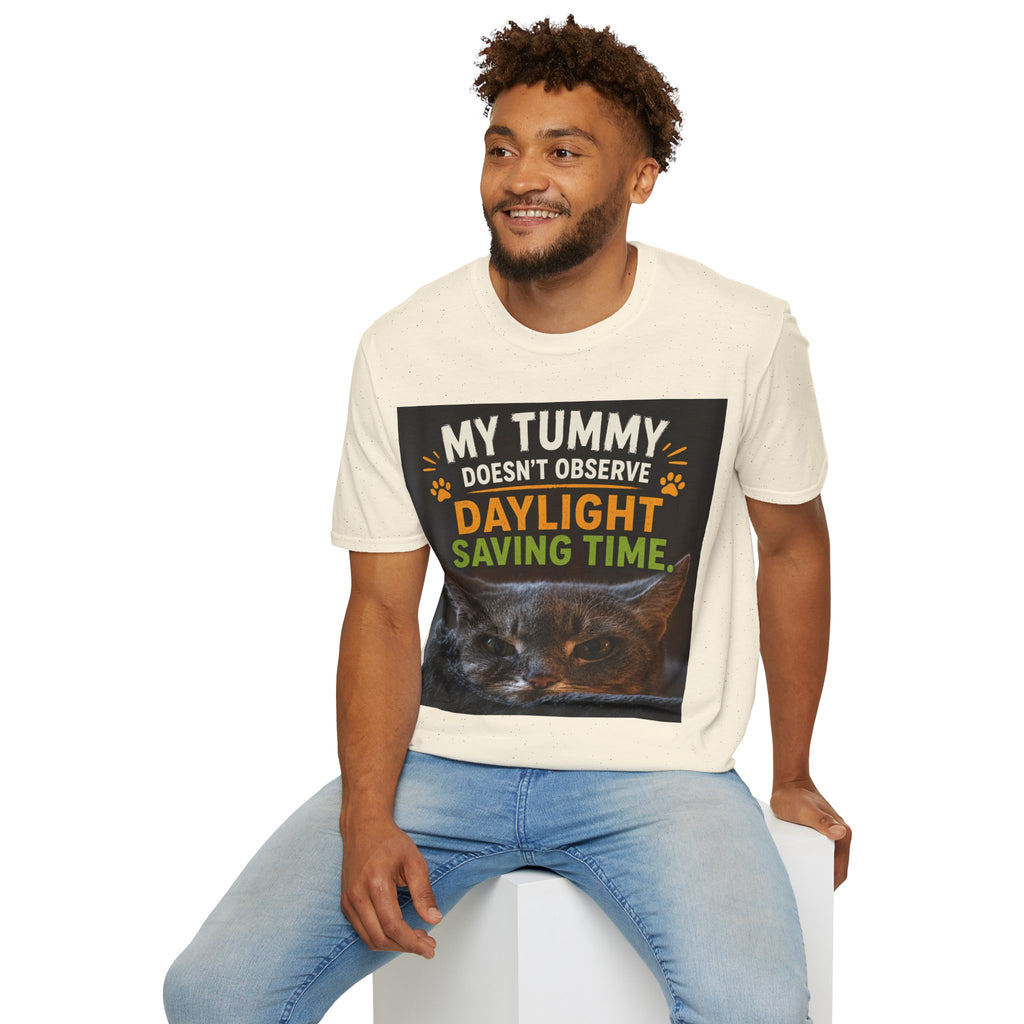 Funny Cat Shirt, This Tummy Doesn't Observe Your Daylight Saving Time, Cat Owner Gift, Hungry Cat Meme, Cat Lover T-Shirt