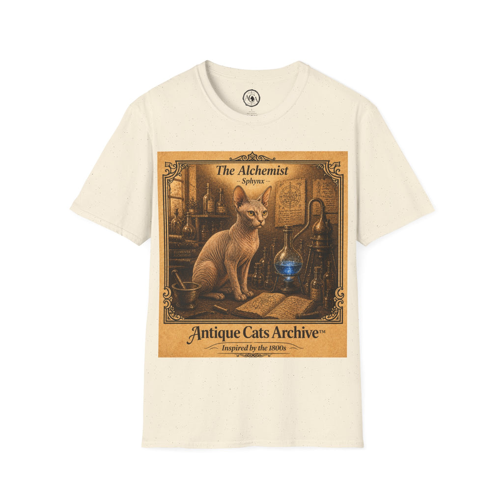 Antique Cats Archive™ Entry No. ACA-002-ALC “The Alchemist” Sphynx Cat T-Shirt – Vintage 1800s Engraving Style