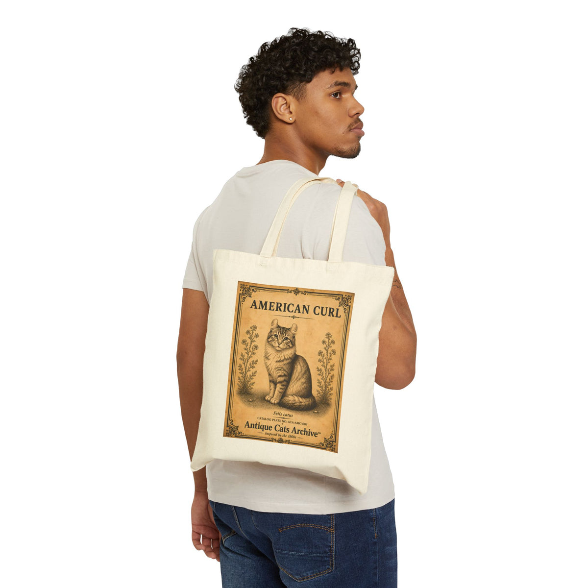 American Curl Vintage Cat Poster Canvas Tote Bag | Antique Cats Archive