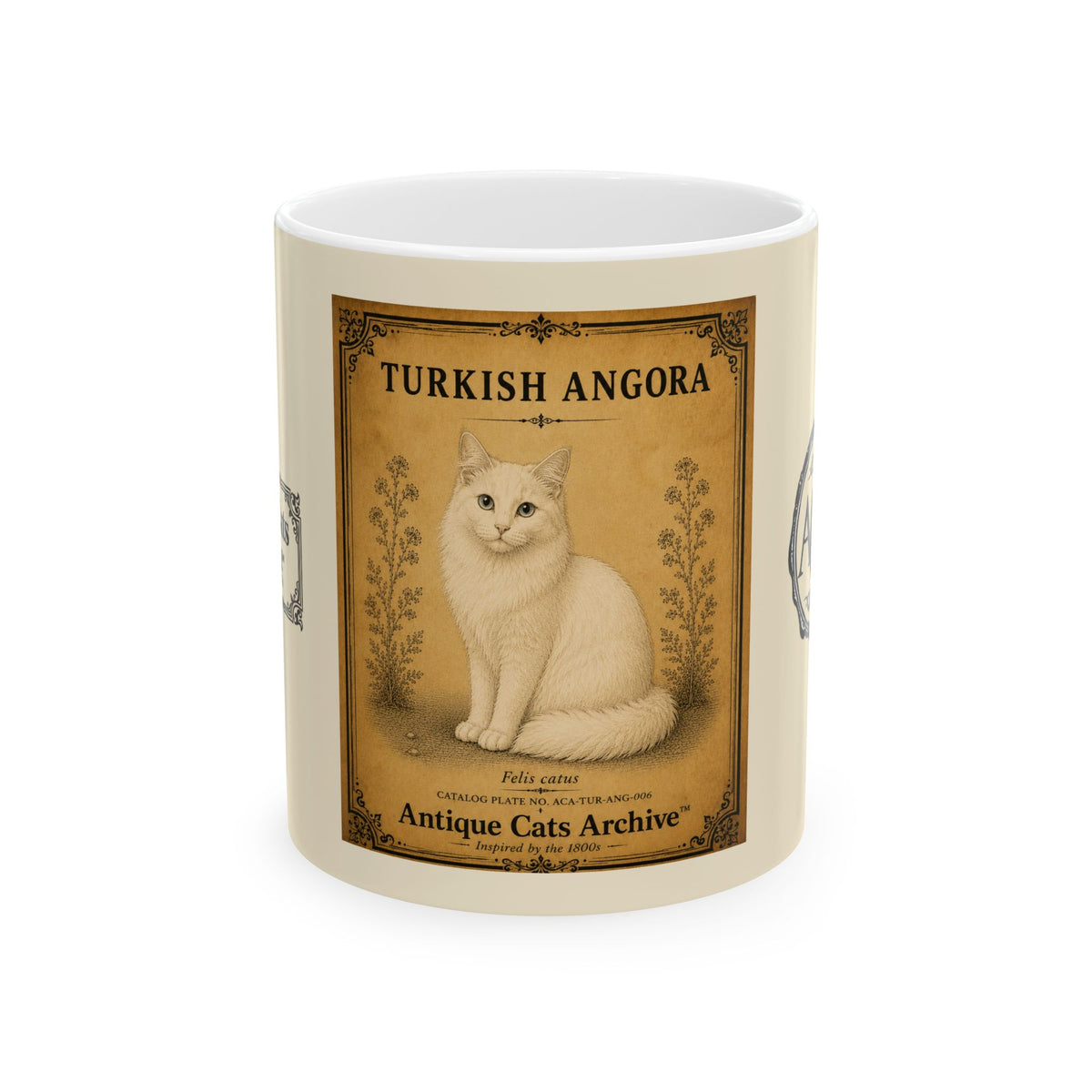 Vintage Turkish Angora Cat Ceramic Mug — Antique Cats Archive Tea & Coffee Mug (11oz)