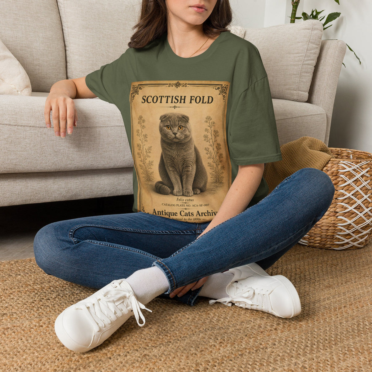 Scottish Fold Cat T-Shirt | Vintage Cat Illustration | Antique Cats Archive™