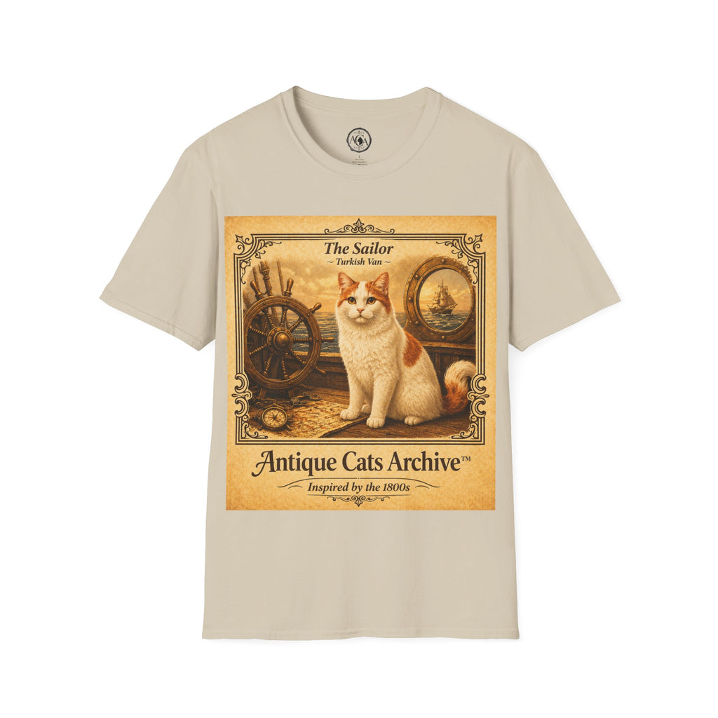 Antique Cats Archive™ Entry No. ACA-021-SAI “The Sailor” Turkish Van Cat T-Shirt – Vintage 1800s Engraving Style