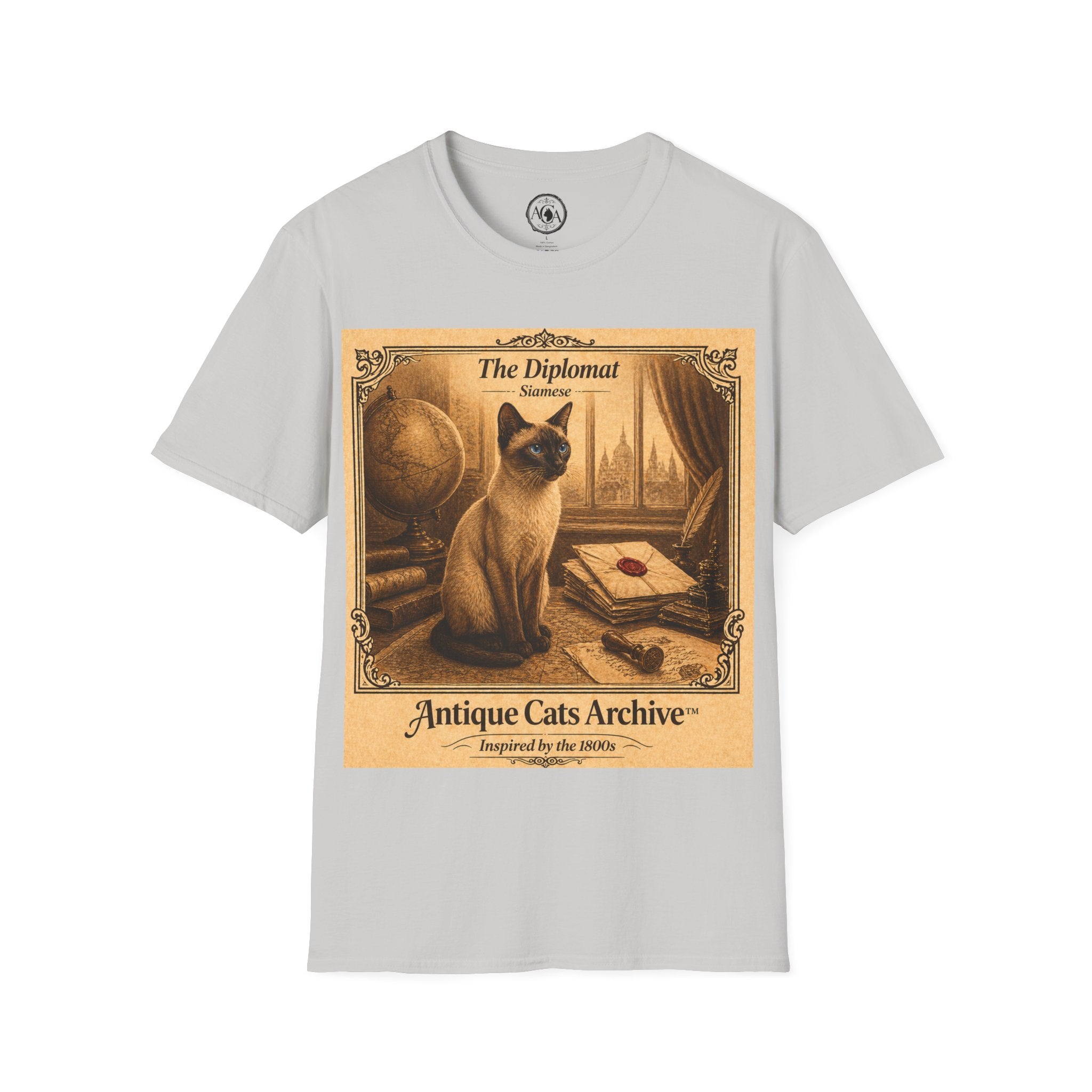 Antique Cats Archive™ Entry No. ACA-012-FND “The Diplomat” Tabby Cat T-Shirt – Vintage 1800s Engraving Style
