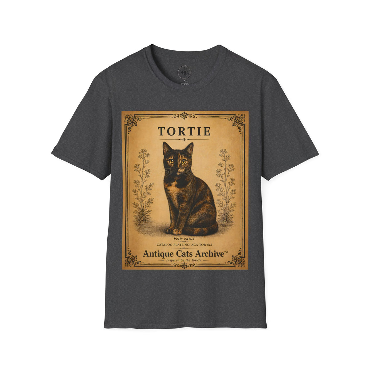 Tortie Cat T-Shirt | Vintage Tortoiseshell Cat Illustration | Antique Cats Archive™