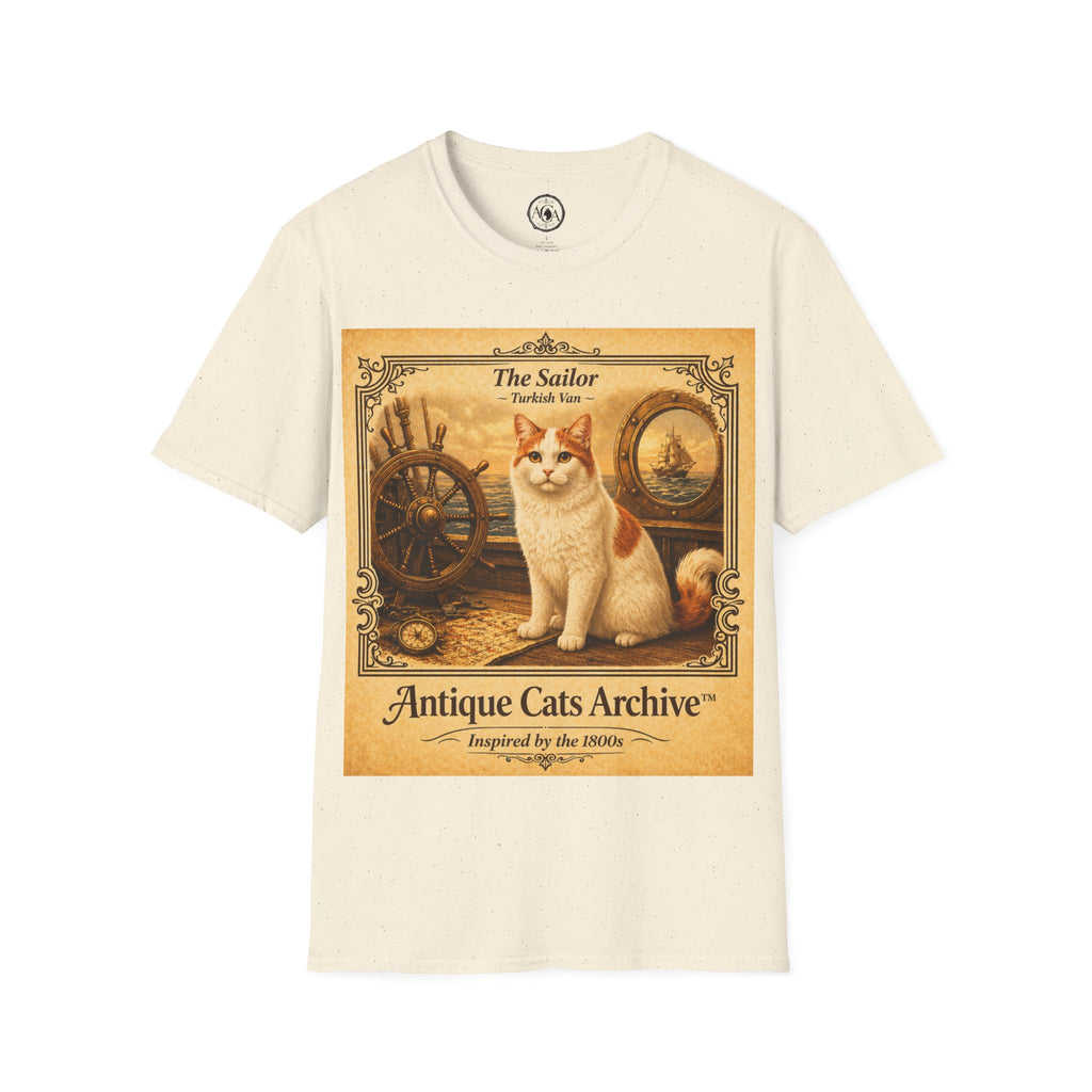 Antique Cats Archive™ Entry No. ACA-021-SAI “The Sailor” Turkish Van Cat T-Shirt – Vintage 1800s Engraving Style