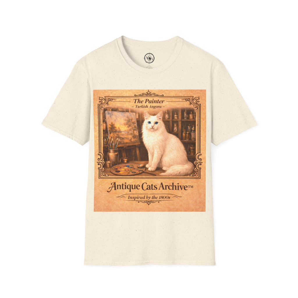 Antique Cats Archive™ Entry No. ACA-018-PNT “The Painter” Turkish Angora Cat T-Shirt – Vintage 1800s Engraving Style