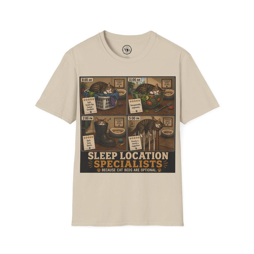 Funny Cat Shirt, Sleep Location Specialist, Cat Lover Gift, Cat Humor Tee, Cat Owner Gift, Funny Cat Sleeping Shirt