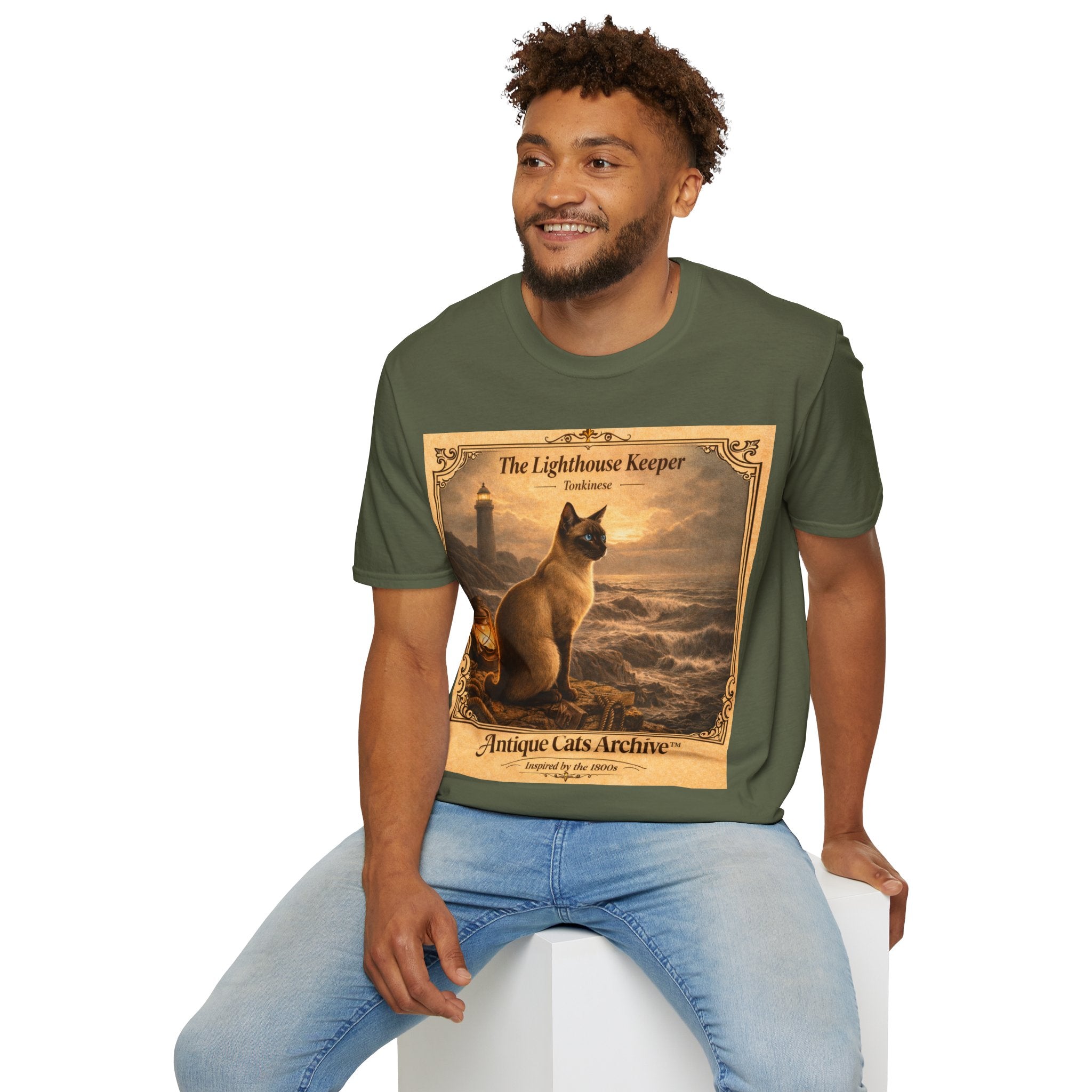 Antique Cats Archive™ Entry No. ACA-016-FND “The Lighthouse Keeper” Tabby Cat T-Shirt – Vintage 1800s Engraving Style