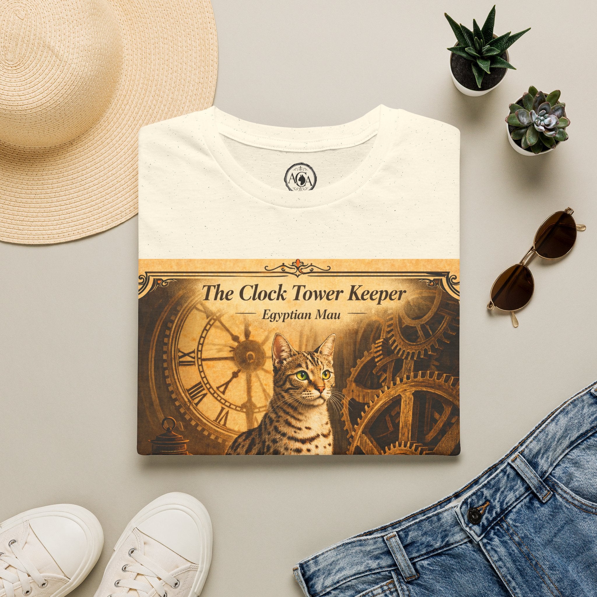 Antique Cats Archive™ Entry No. ACA-011-FND “The Clock Tower Keeper” Tabby Cat T-Shirt – Vintage 1800s Engraving Style