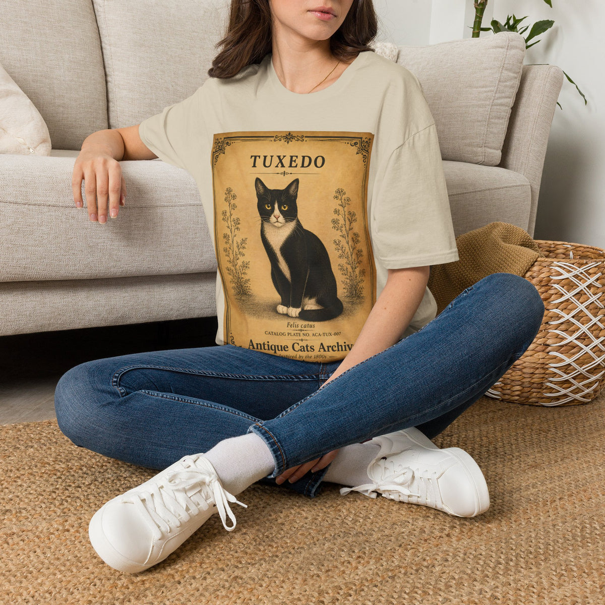 Tuxedo Cat T-Shirt | Vintage Cat Illustration | Antique Cats Archive™
