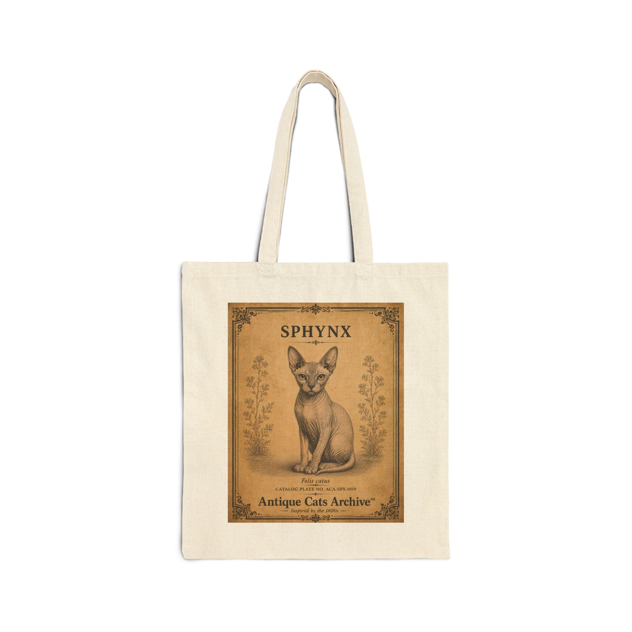 Sphynx Cat Vintage Poster Tote Bag | Antique Cats Archive Cotton Canvas