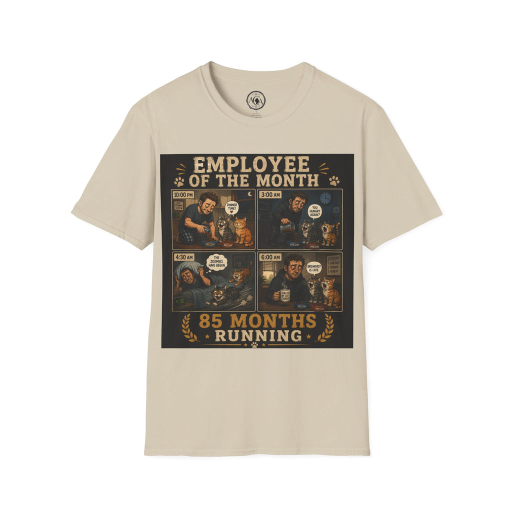 Funny Cat Owner Shirt, Employee of the Month 85 Months Running, Cat Lover Gift, Cat Dad Humor Tee, Cat Parent Shirt