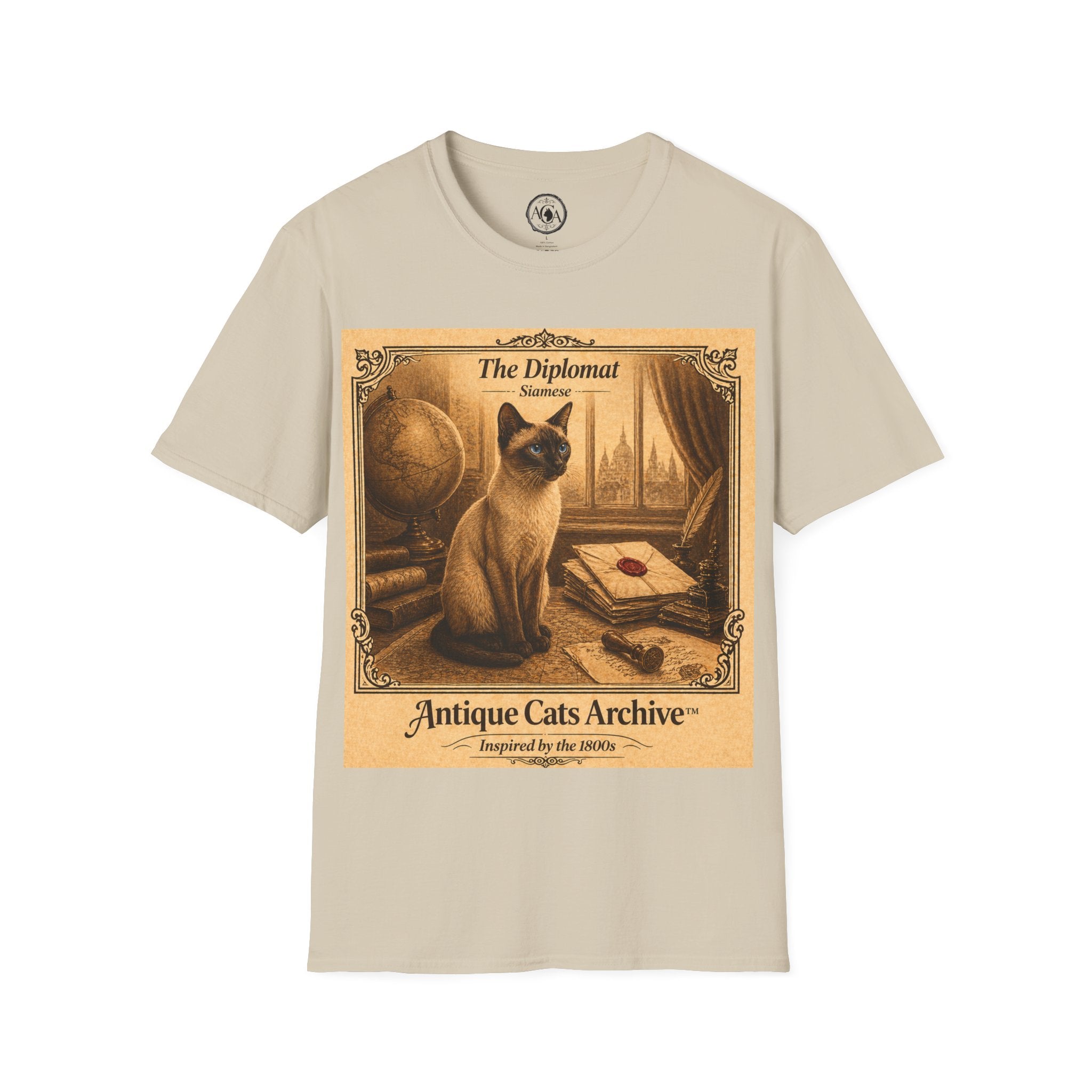 Antique Cats Archive™ Entry No. ACA-012-FND “The Diplomat” Tabby Cat T-Shirt – Vintage 1800s Engraving Style