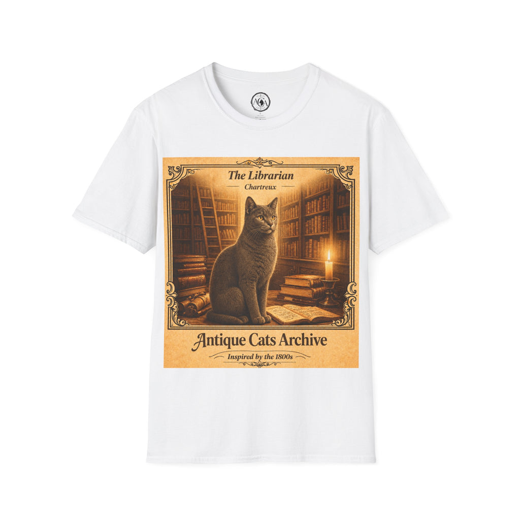 Antique Cats Archive™ Entry No. ACA-015-FND “The Librarian” Tabby Cat T-Shirt – Vintage 1800s Engraving Style