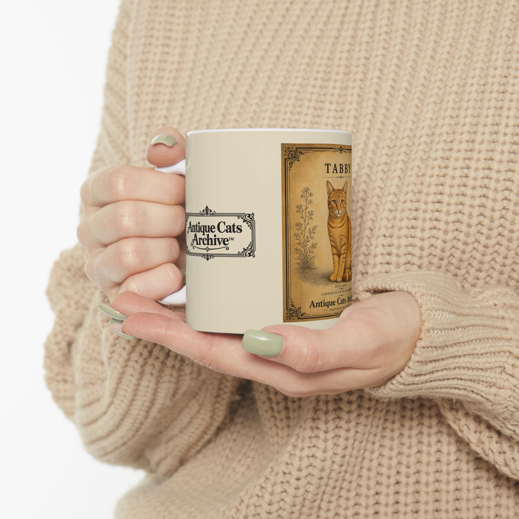 Vintage Tabby Cat Ceramic Mug — Antique Cats Archive Coffee Cup (11oz)