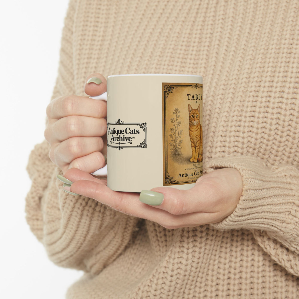 Vintage Tabby Cat Ceramic Mug — Antique Cats Archive Coffee Cup (11oz)