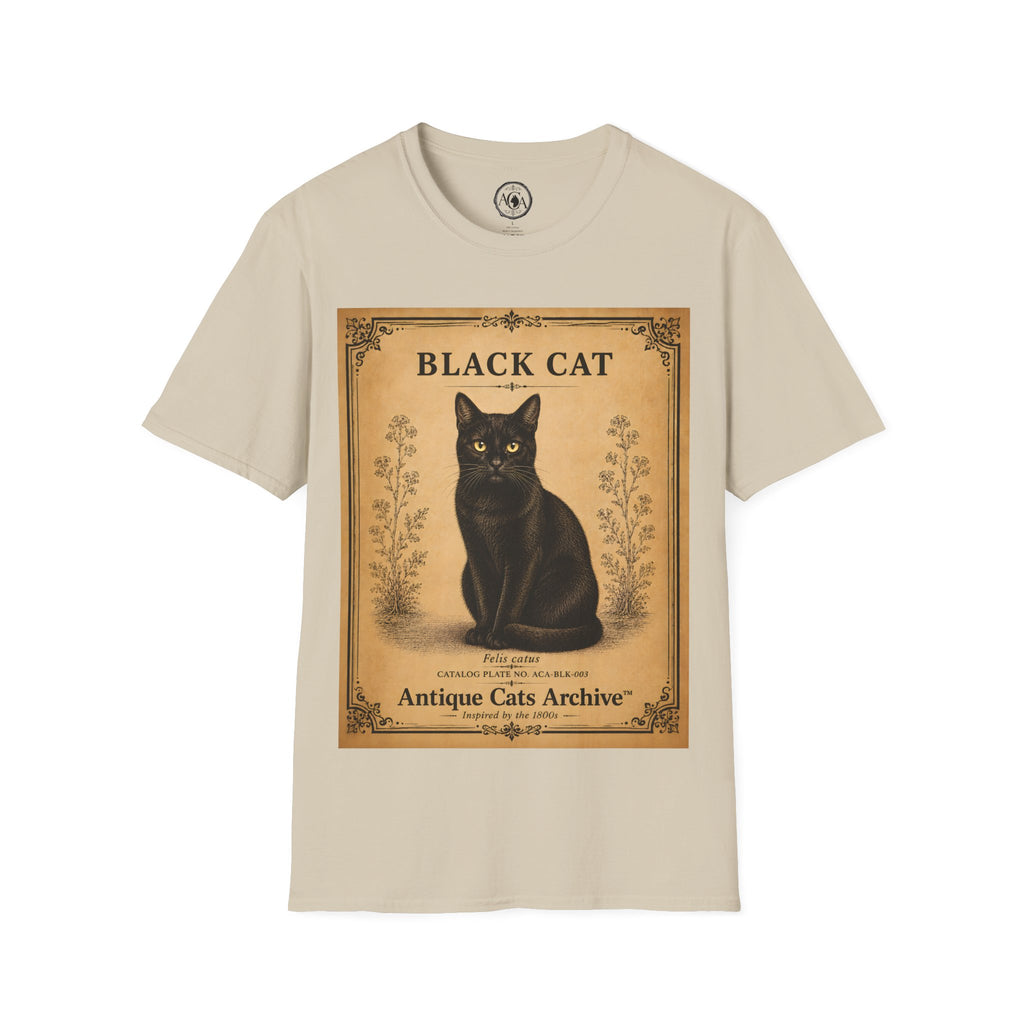 Black Cat T-Shirt | Vintage Cat Illustration | Antique Cats Archive™