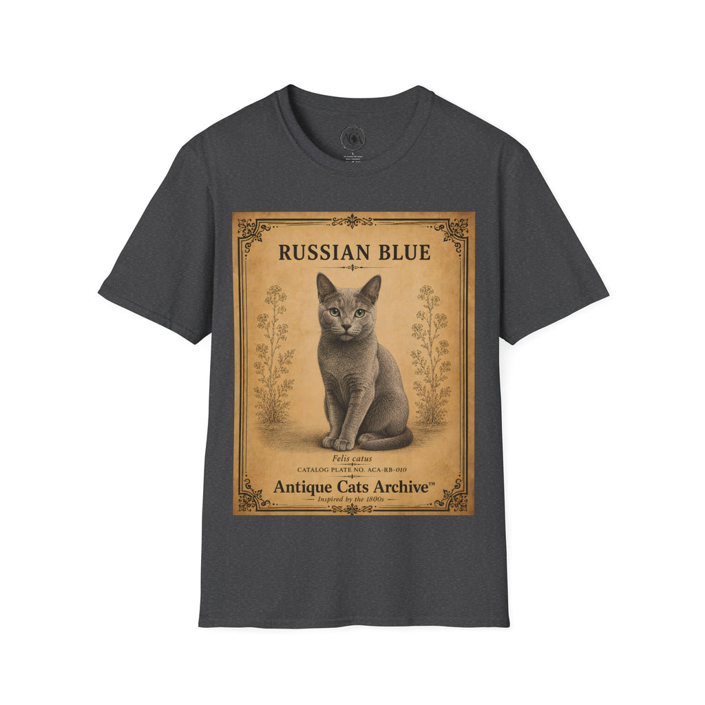 Russian Blue Cat T-Shirt | Vintage Cat Illustration | Antique Cats Archive™