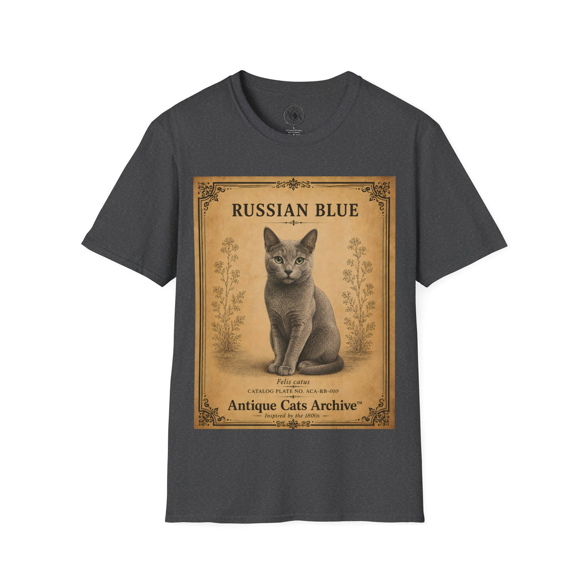 Russian Blue Cat T-Shirt | Vintage Cat Illustration | Antique Cats Archive™